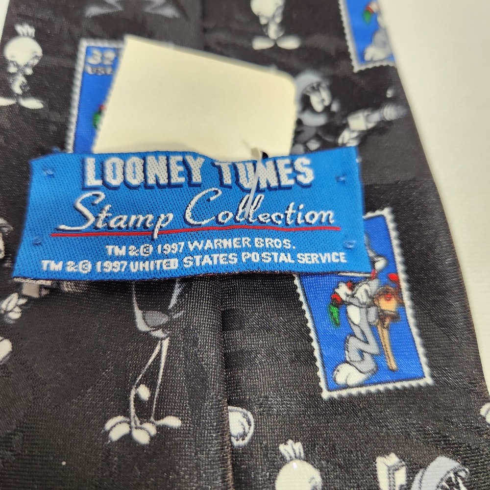 Looney Tunes Bugs Bunny Necktie Licensed Cartoon Stamp Collection Black/Blue - Picture 3 of 7